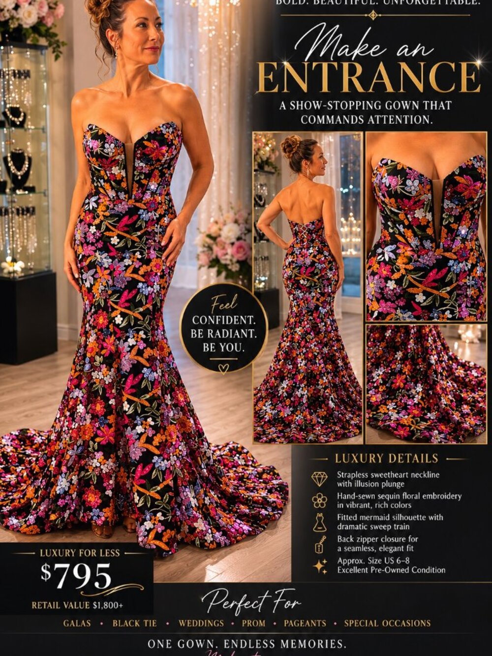 Custom. Size 8/10 . Prom Dress . Evening Gown . Wedding Dress